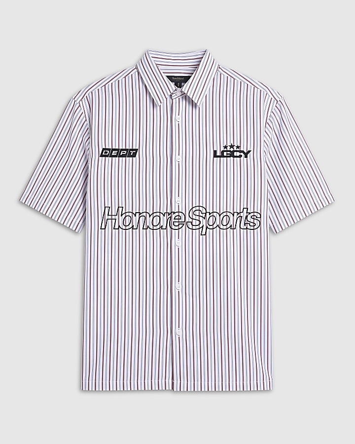 Burgundy Boxy Fit Stripe Honore Sport Shirt