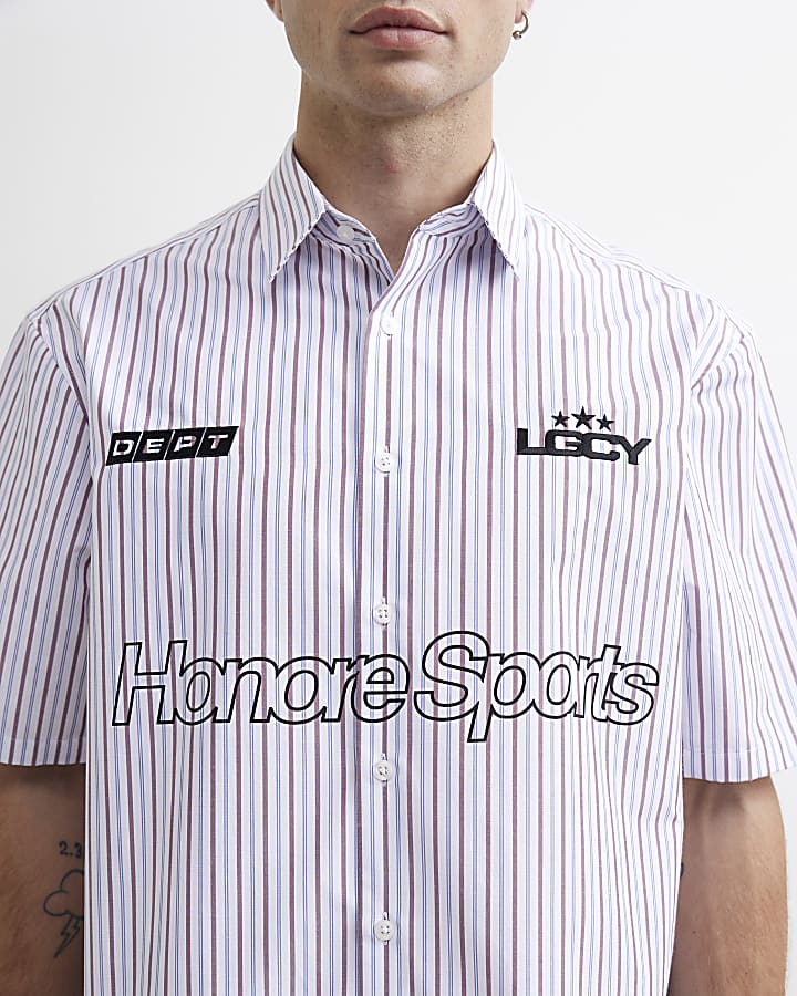 Burgundy Boxy Fit Stripe Honore Sport Shirt