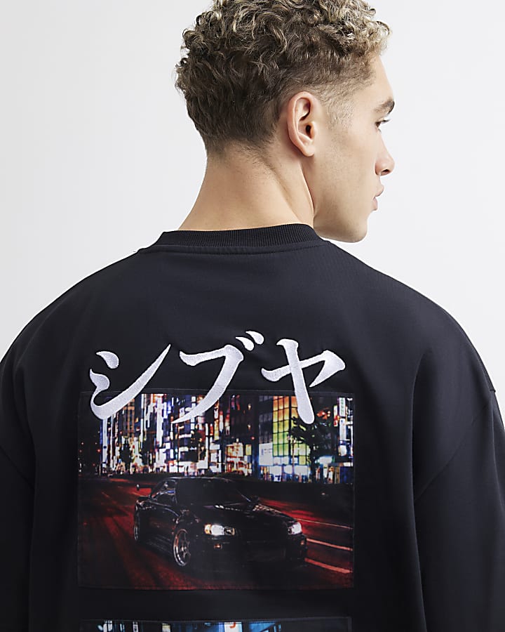 Black Oversized Fit Japanese Car T-shirt