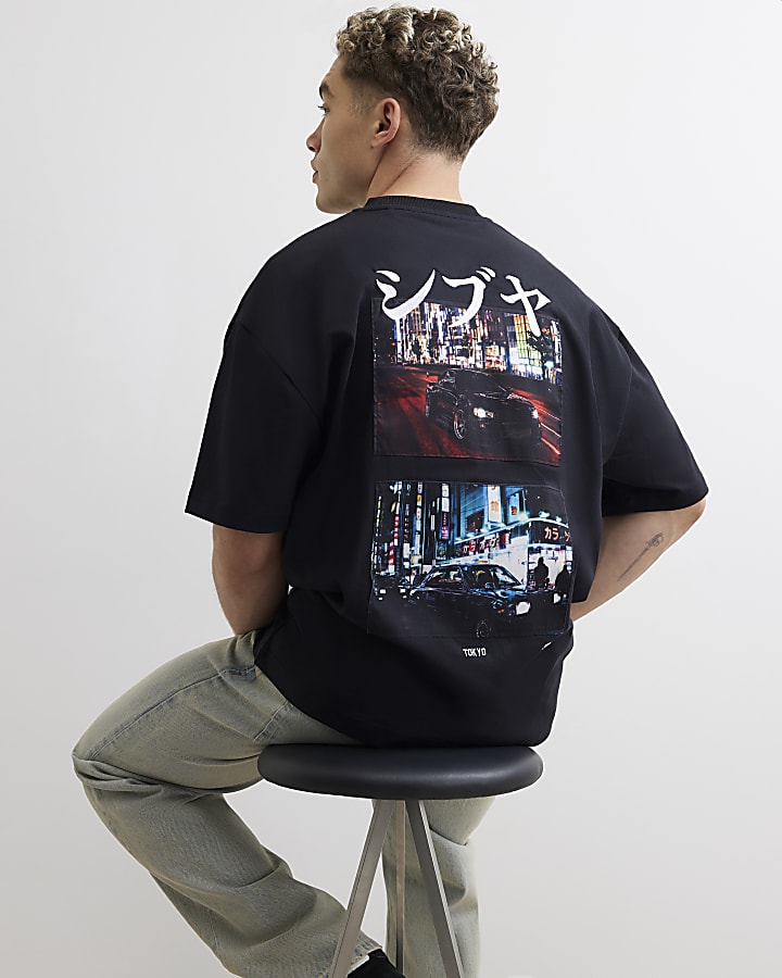 Black Oversized Fit Japanese Car T-shirt