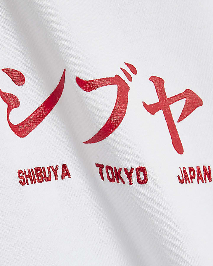 White Cotton Japanese Scene Patch T-Shirt