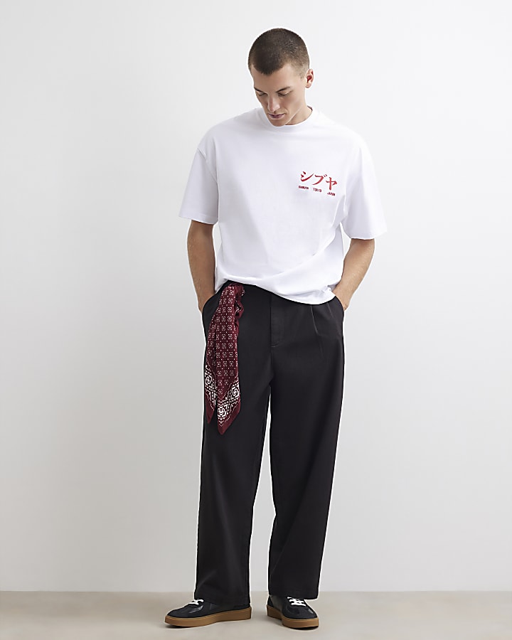 White Cotton Japanese Scene Patch T-Shirt