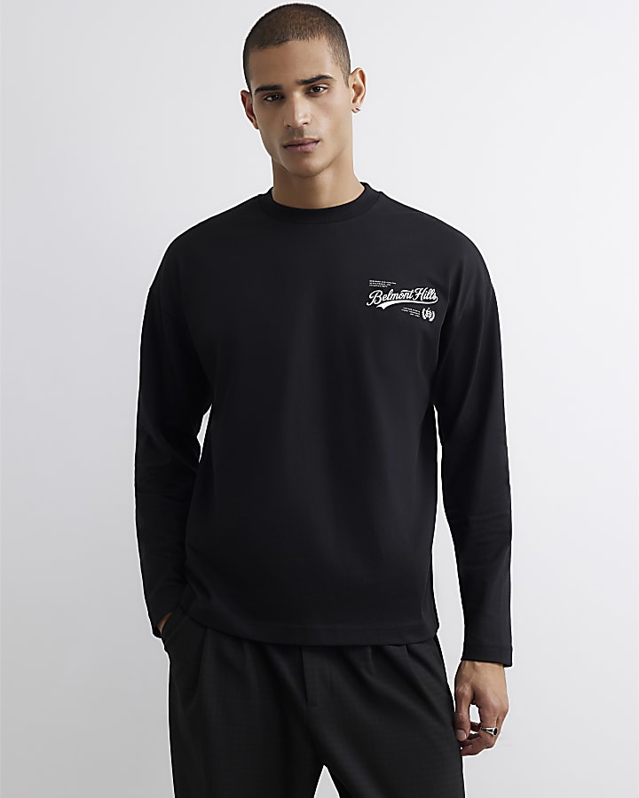 Black Cotton Belmont Embroidered T-Shirt