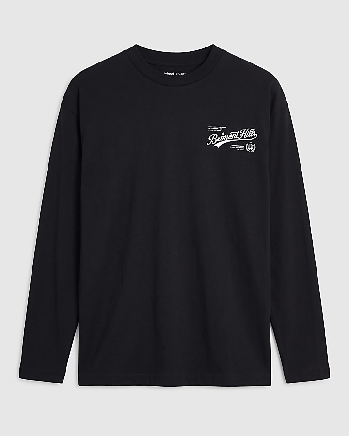 Black Cotton Belmont Embroidered T-Shirt