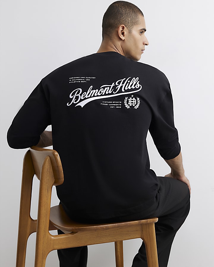 Black Cotton Belmont Embroidered T-Shirt