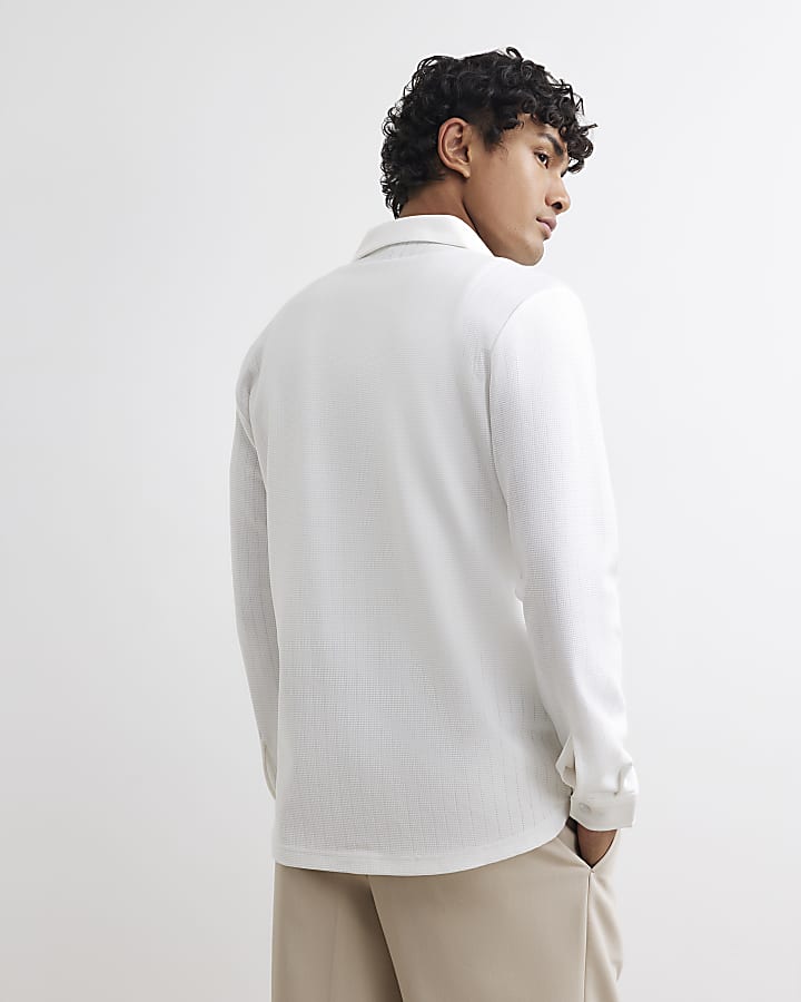 White Muscle Fit Textured Shirt