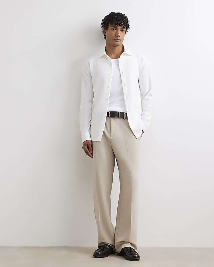 White Muscle Fit Textured Shirt