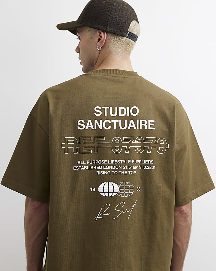 Khaki Oversized Fit Cotton Sanctuaire T-Shirt