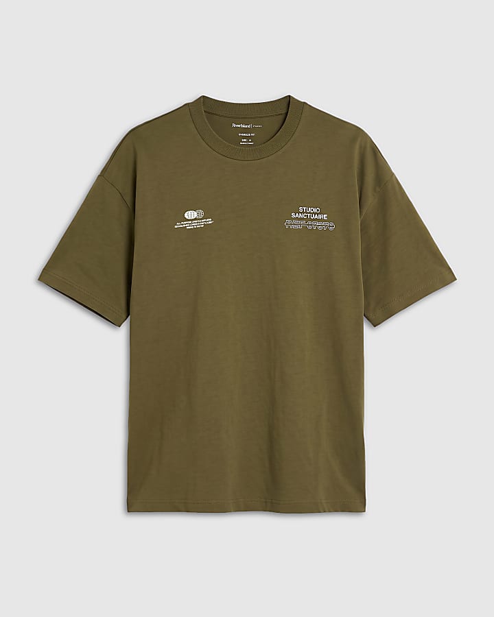Khaki Oversized Fit Cotton Sanctuaire T-Shirt