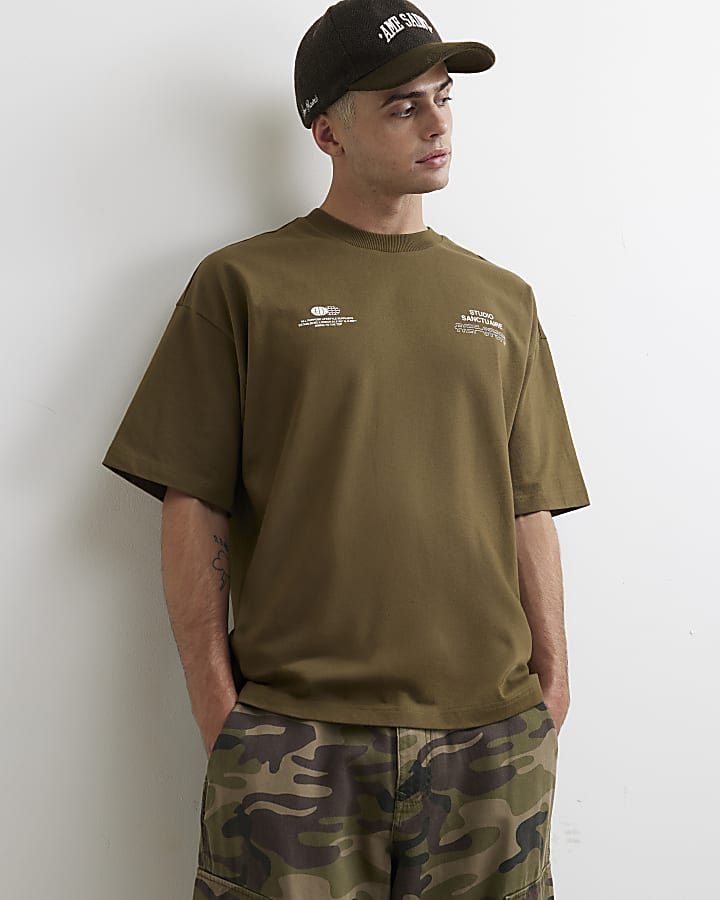 Khaki Oversized Fit Cotton Sanctuaire T-Shirt