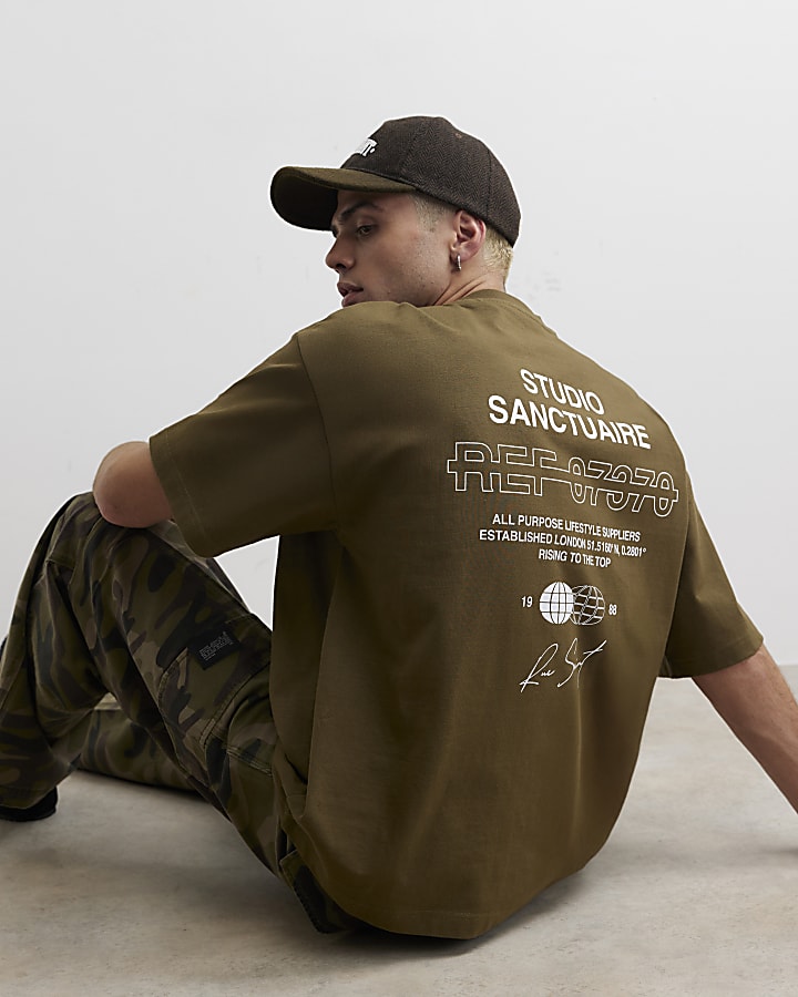Khaki Oversized Fit Cotton Sanctuaire T-Shirt