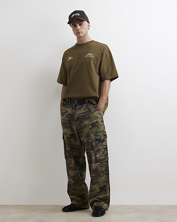 Khaki Oversized Fit Cotton Sanctuaire T-Shirt