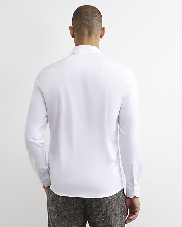 White Muscle Fit Long Sleeve Shirt
