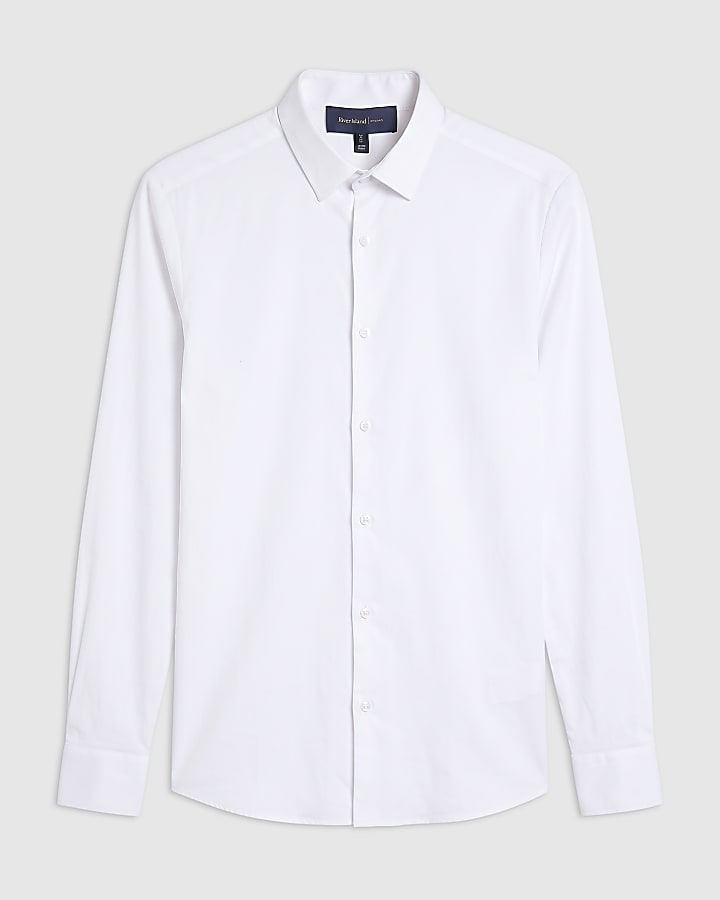 White Muscle Fit Long Sleeve Shirt