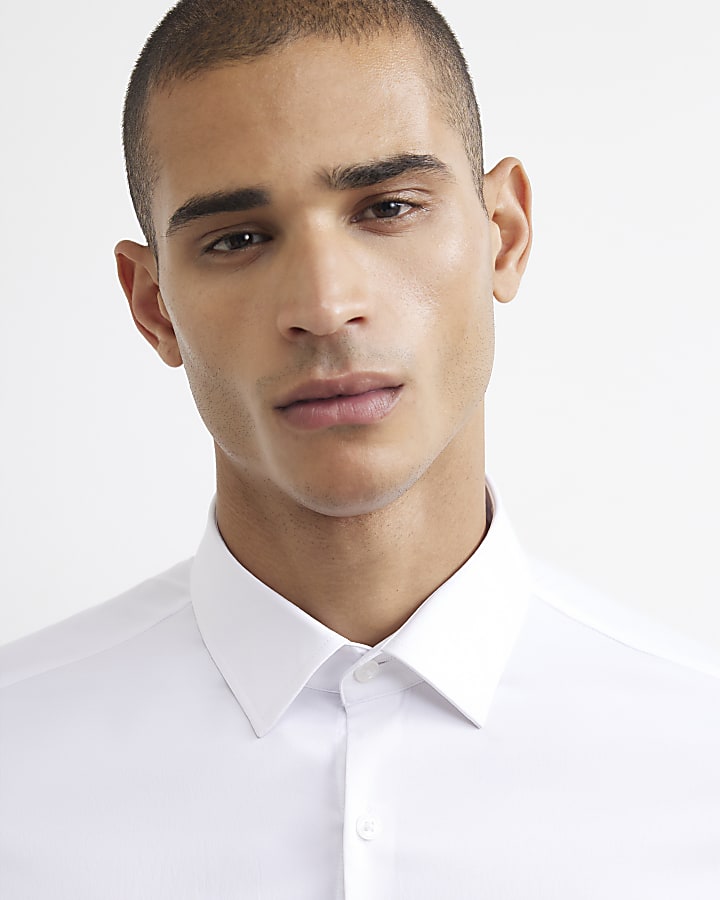 White Muscle Fit Long Sleeve Shirt