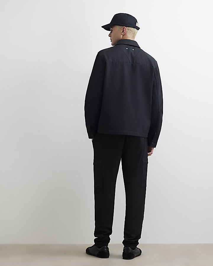 Black Slim Fit Waffle Cargo Joggers