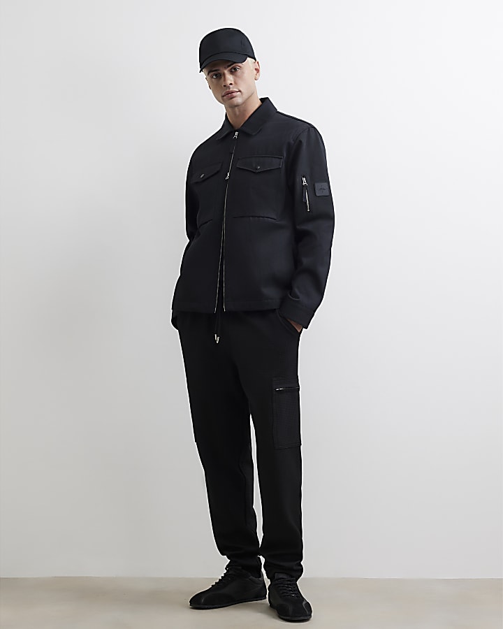 Black Slim Fit Waffle Cargo Joggers