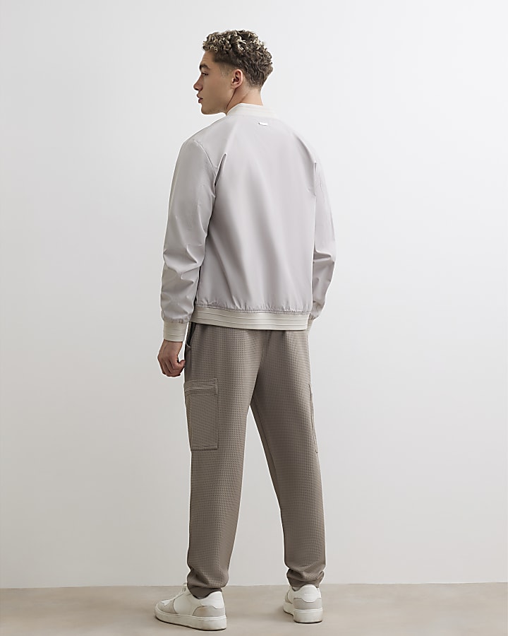 Beige Slim Fit Waffle Cargo Joggers