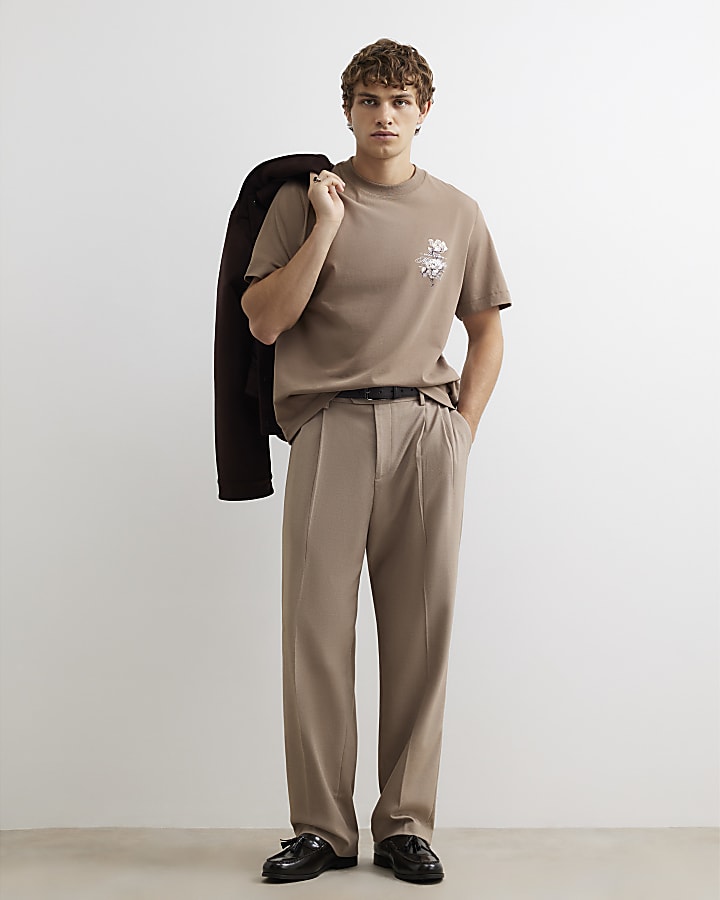 Brown Regular Fit Cotton Floral T-Shirt
