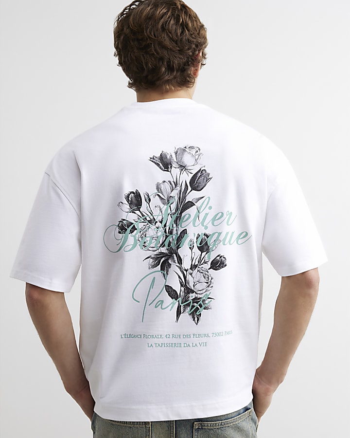 White Oversized Fit Cotton Floral T-Shirt