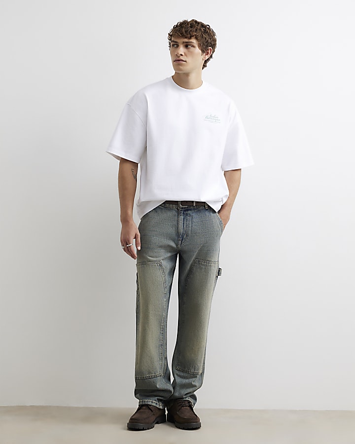 White Oversized Fit Cotton Floral T-Shirt