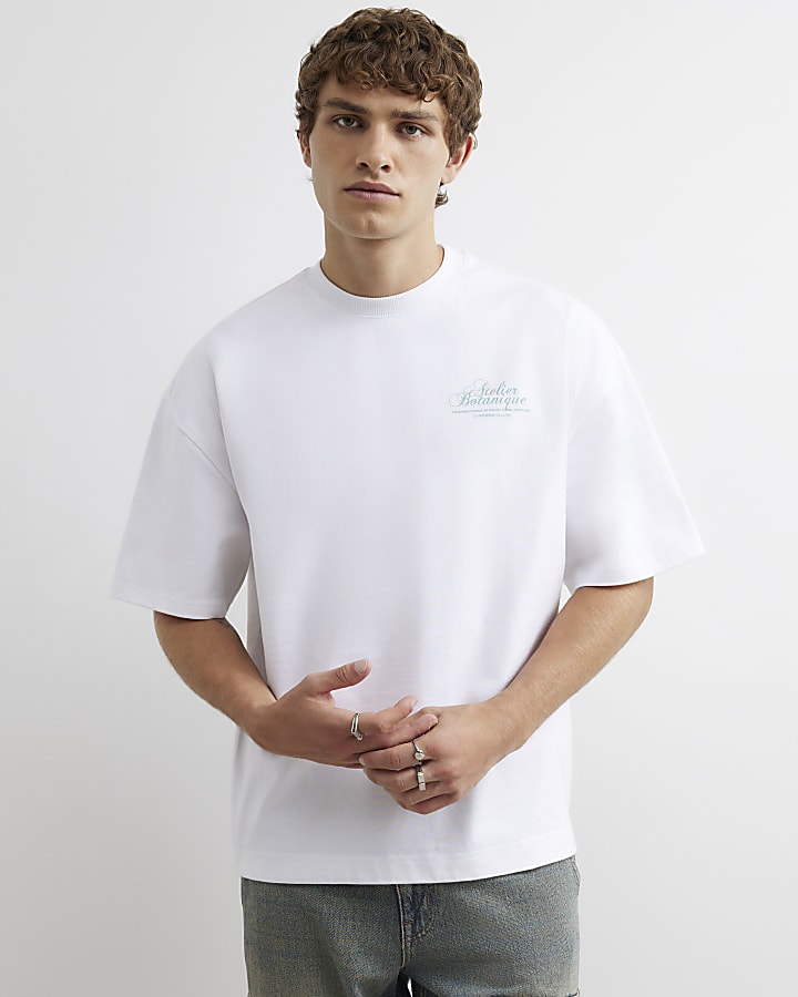 White Oversized Fit Cotton Floral T-Shirt