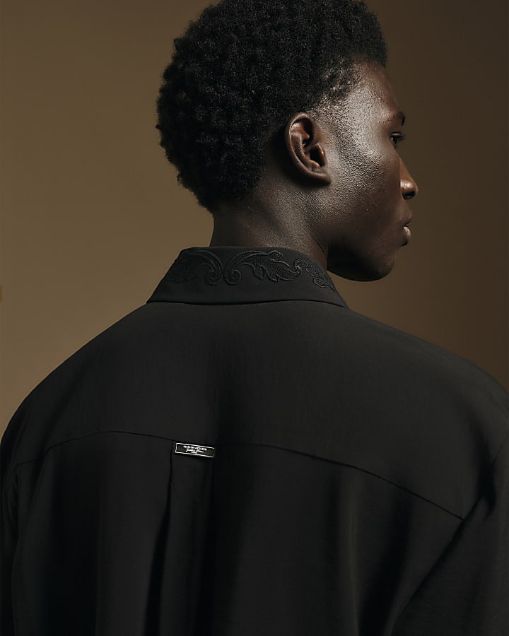 Black Regular Fit Embroidered Shirt