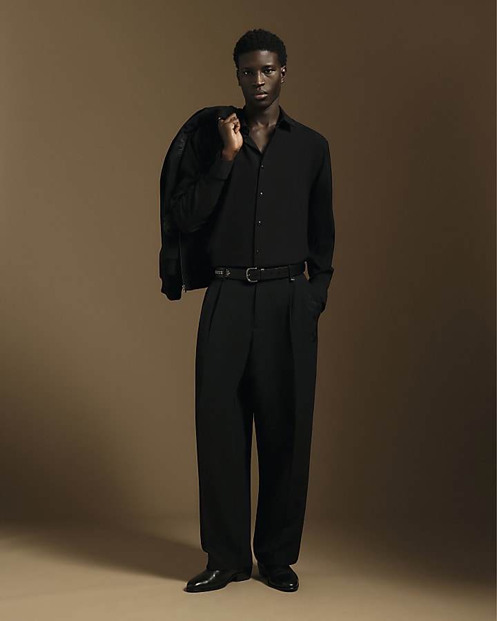Black Regular Fit Embroidered Shirt