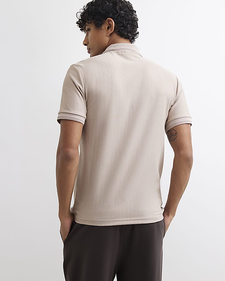 Beige Muscle Fit Cotton Textured Polo Shirt