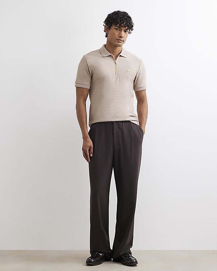Beige Muscle Fit Cotton Textured Polo Shirt
