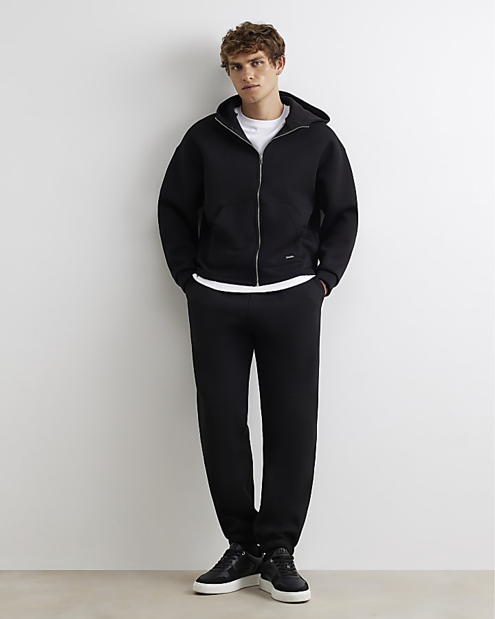 Black Premium Cotton Cuffed Joggers