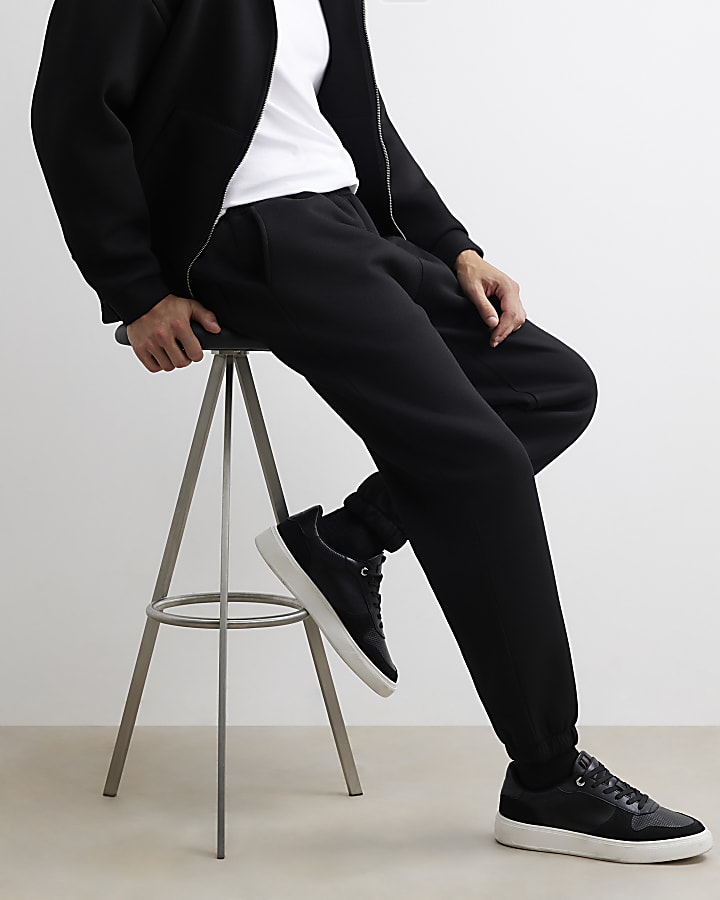 Black Premium Cotton Cuffed Joggers
