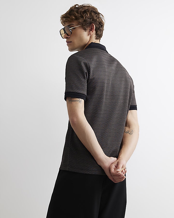 Brown Slim Fit Triangle Polo Shirt