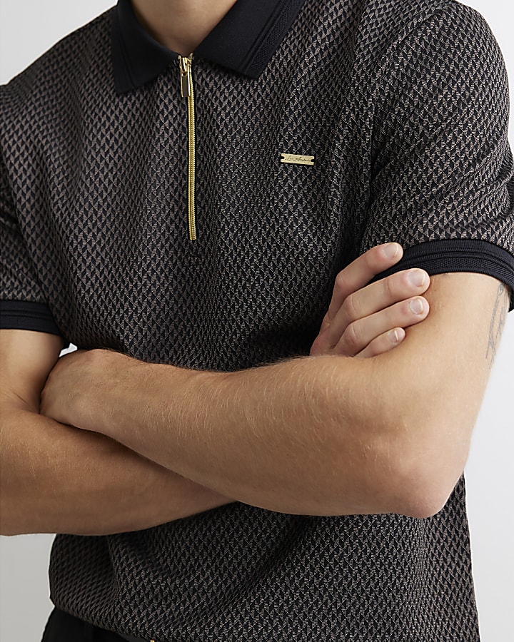 Brown Slim Fit Triangle Polo Shirt