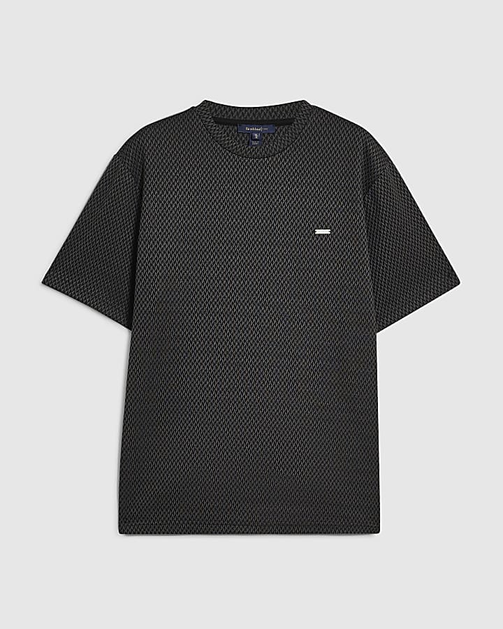 Grey Slim Fit Jacquard Triangle T-Shirt