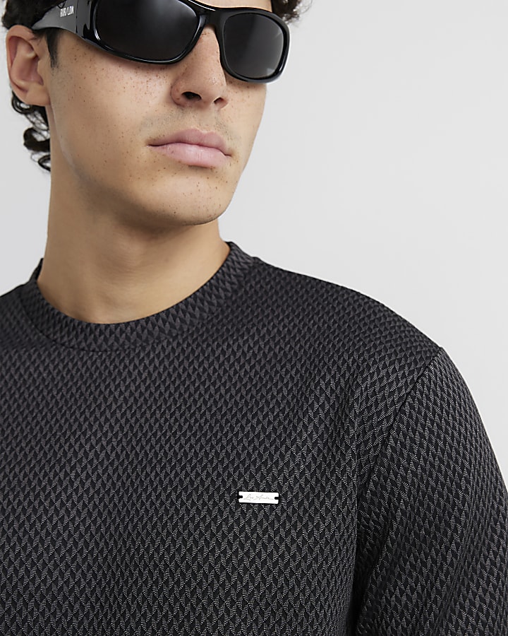 Grey Slim Fit Jacquard Triangle T-Shirt