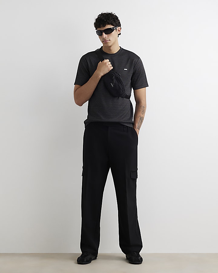 Grey Slim Fit Jacquard Triangle T-Shirt
