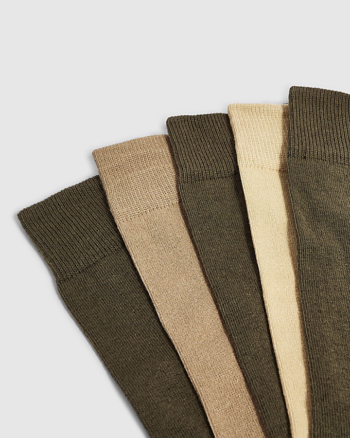 Khaki Pack Of 5 Tube Socks