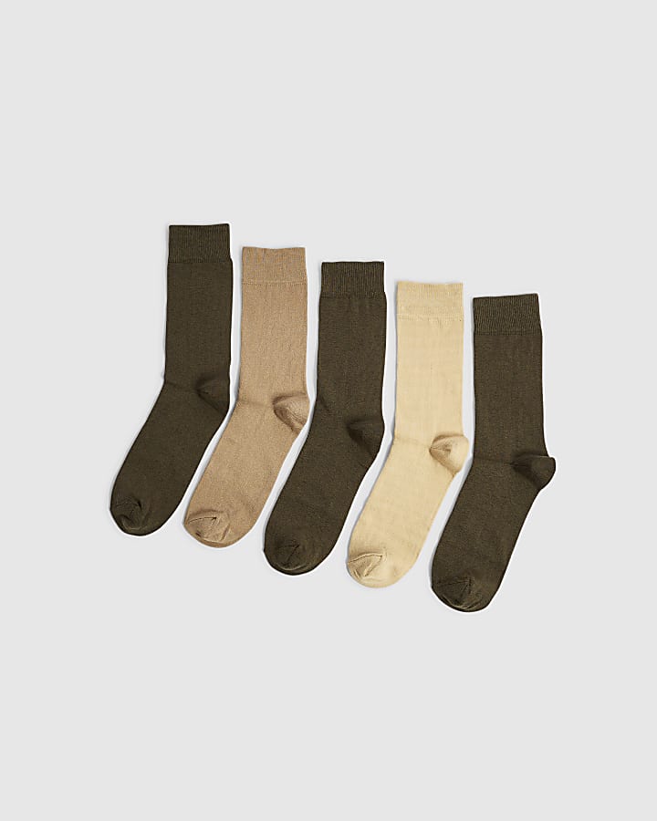 Khaki Pack Of 5 Tube Socks