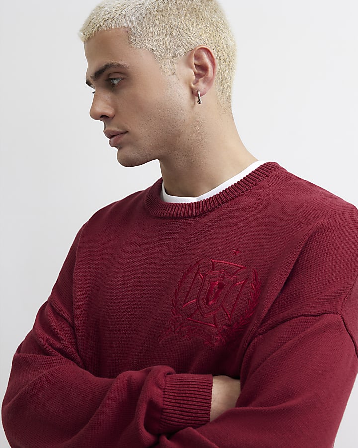 Red Oversized Fit Gothic Knit Jumper