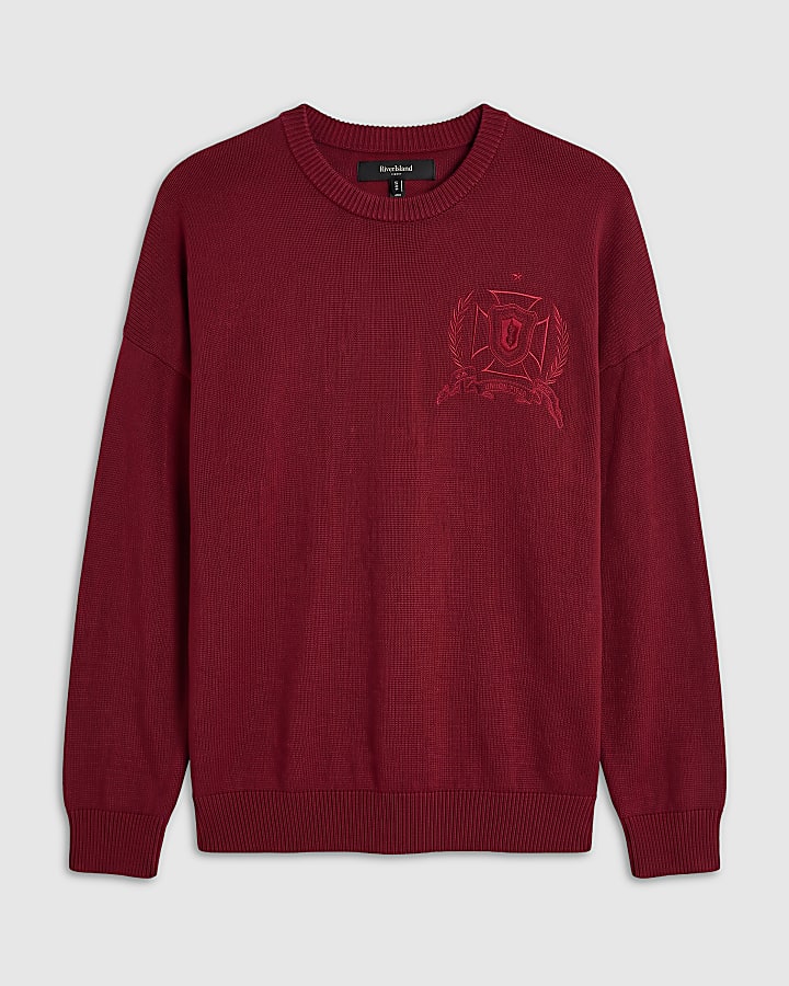 Red Oversized Fit Gothic Knit Jumper