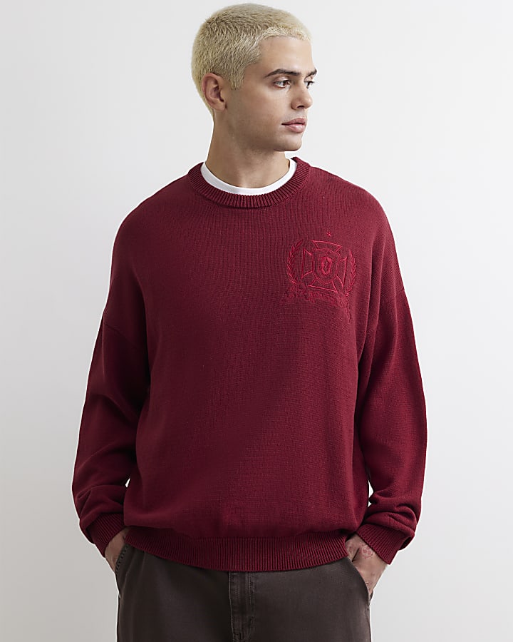 Red Oversized Fit Gothic Knit Jumper