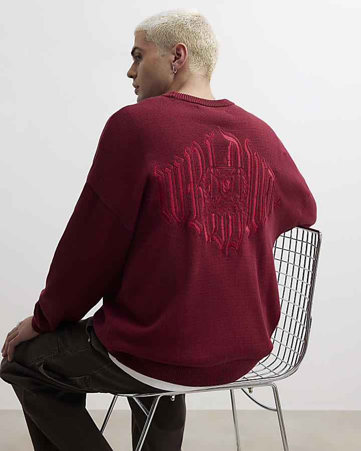 Red Oversized Fit Gothic Knit Jumper