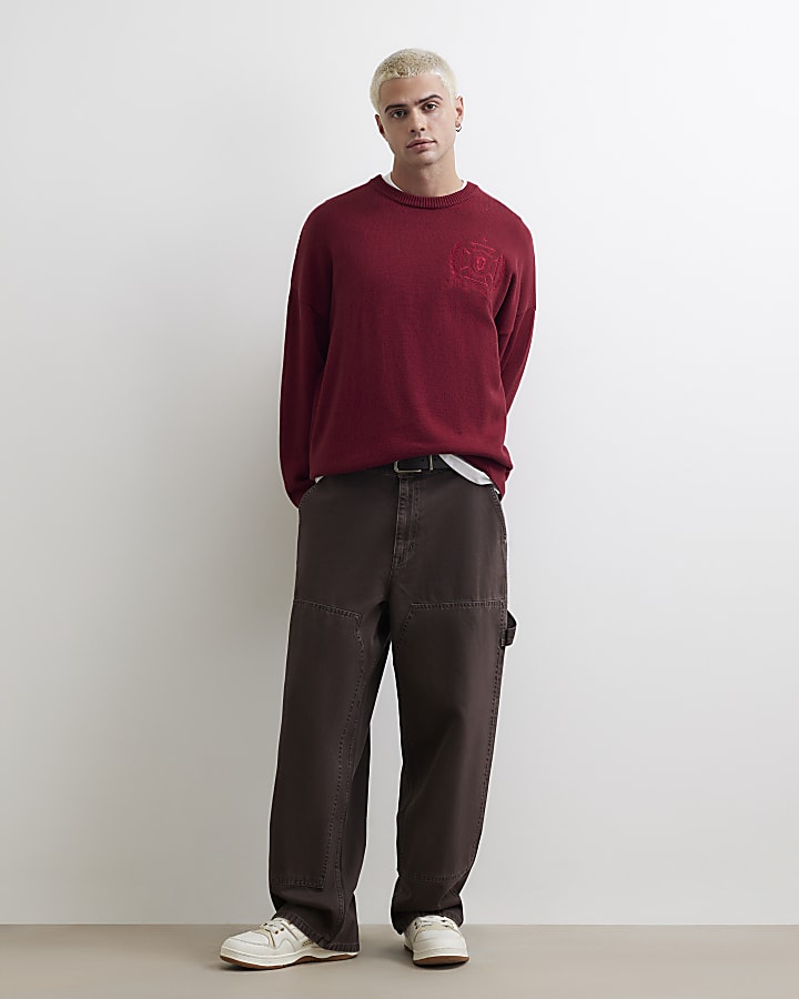 Red Oversized Fit Gothic Knit Jumper