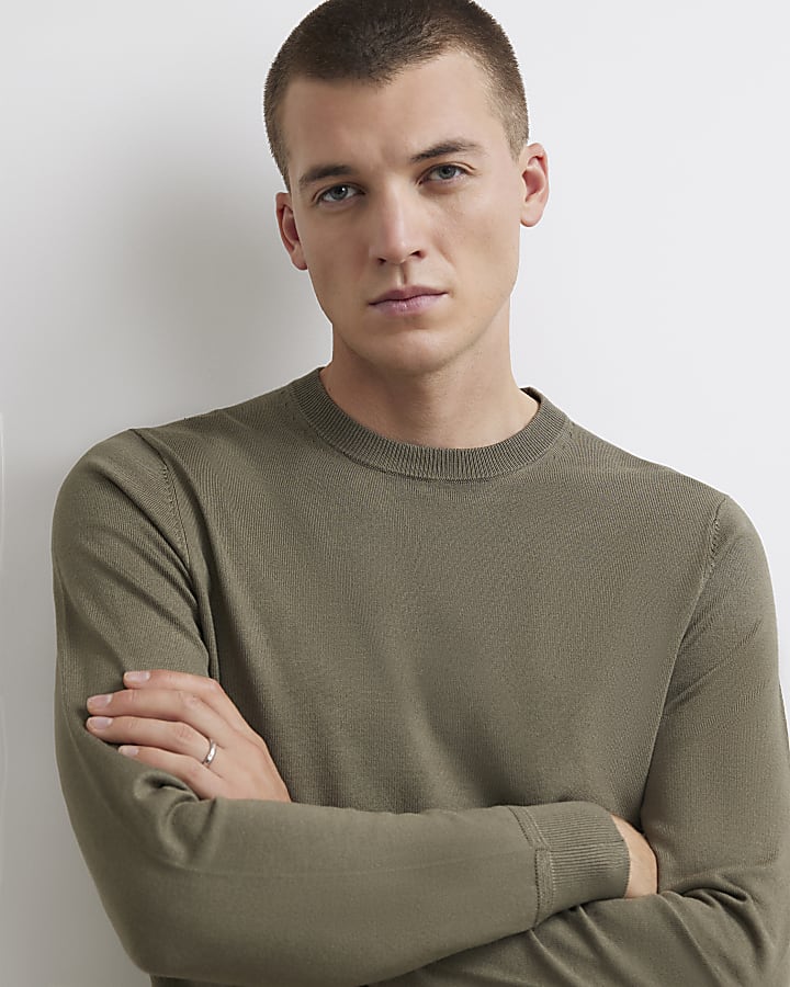 Khaki Slim Fit Knit Jumper