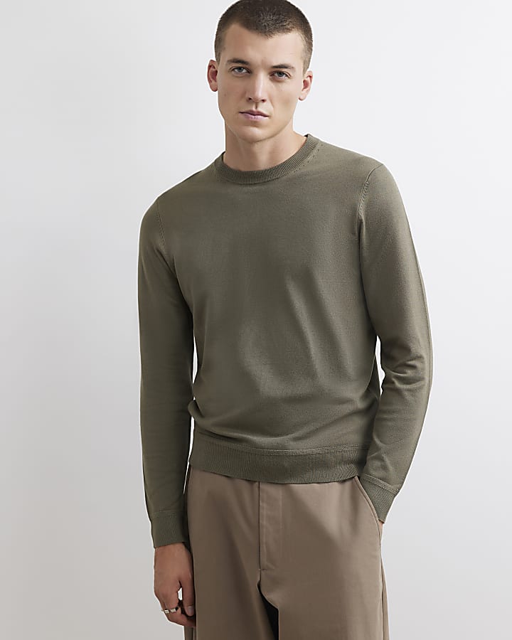 Khaki Slim Fit Knit Jumper