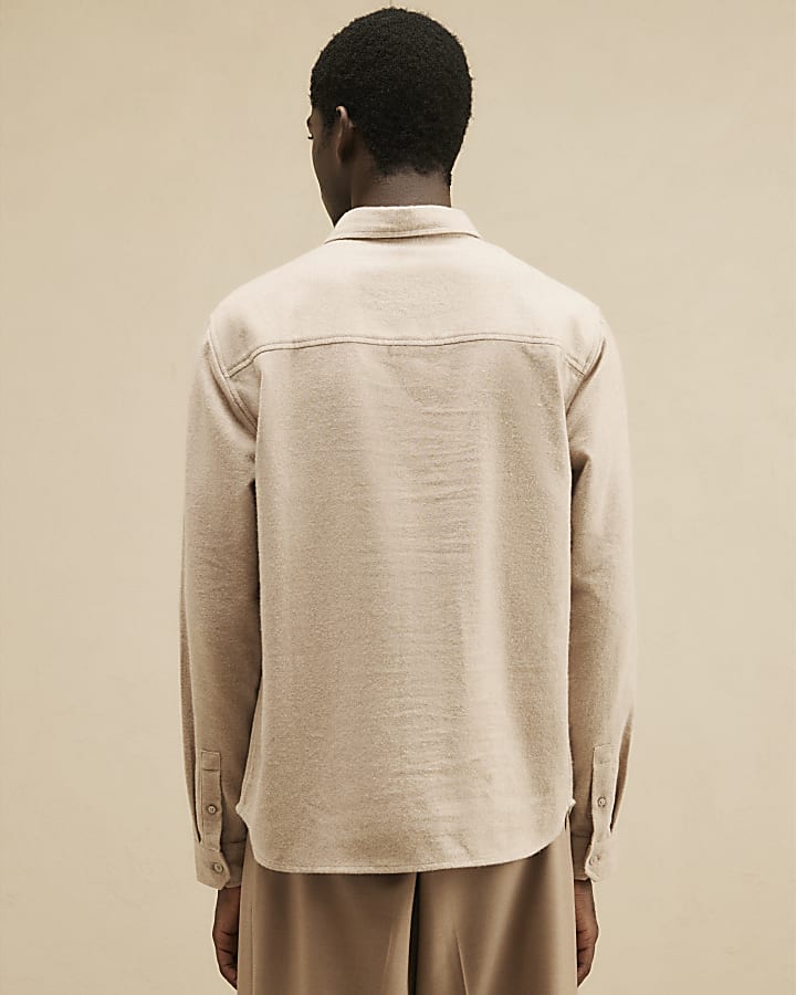 Beige Regular Fit Cotton Flannel Shirt