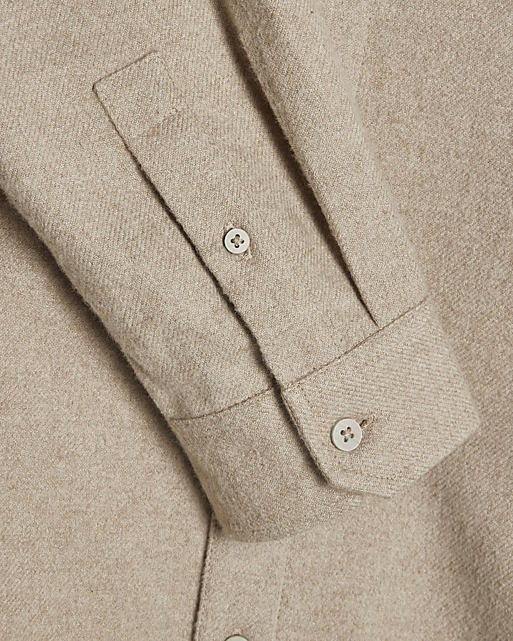 Beige Regular Fit Cotton Flannel Shirt