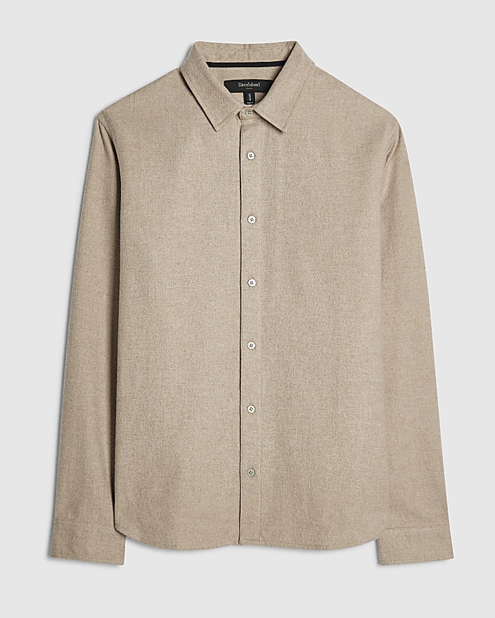 Beige Regular Fit Cotton Flannel Shirt