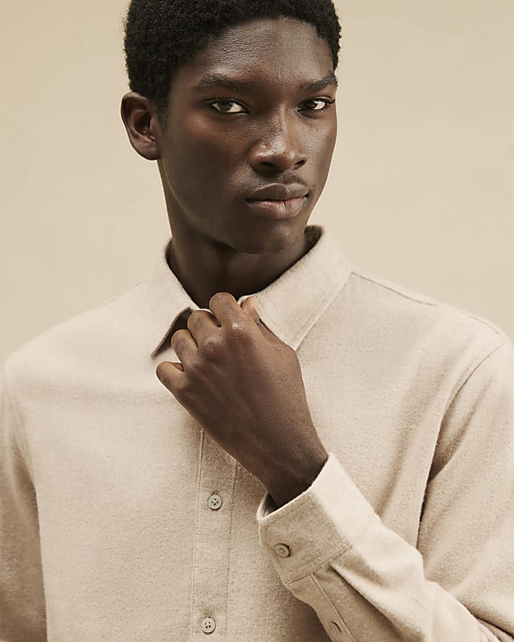 Beige Regular Fit Cotton Flannel Shirt